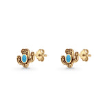 Cactus Stud Earring 8mm Oxidized Lab Created Opal 925 Sterling Silver
