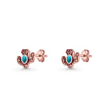 Cactus Stud Earring 8mm Oxidized Lab Created Opal 925 Sterling Silver