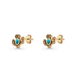 Cactus Stud Earring 8mm Oxidized Lab Created Opal 925 Sterling Silver