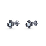 Cactus Stud Earring 8mm Oxidized Lab Created Opal 925 Sterling Silver