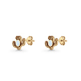Cactus Stud Earring 8mm Oxidized Lab Created Opal 925 Sterling Silver