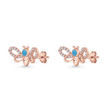 Bee Butterfly Stud Earring Lab Created Opal Push Back 925 Sterling Silver