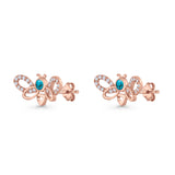 Bee Butterfly Stud Earring Lab Created Opal Push Back 925 Sterling Silver