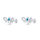 Bee Butterfly Stud Earring Lab Created Opal Push Back 925 Sterling Silver