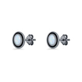Oval Stud Earring 7.8mm Lab Created Opal Oxidized 925 Sterling Silver