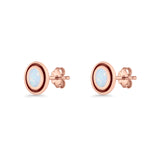 Oval Stud Earring 7.8mm Lab Created Opal Oxidized 925 Sterling Silver