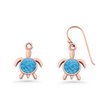 Round 15.3mm Lab Created Opal Turtle Fishhook Earring 925 Sterling Silver