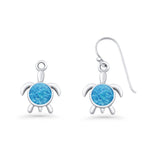 Round 15.3mm Lab Created Opal Turtle Fishhook Earring 925 Sterling Silver