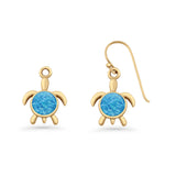 Round 15.3mm Lab Created Opal Turtle Fishhook Earring 925 Sterling Silver