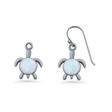 Round 15.3mm Lab Created Opal Turtle Fishhook Earring 925 Sterling Silver