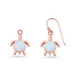 Round 15.3mm Lab Created Opal Turtle Fishhook Earring 925 Sterling Silver