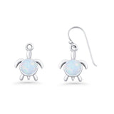 Round 15.3mm Lab Created Opal Turtle Fishhook Earring 925 Sterling Silver