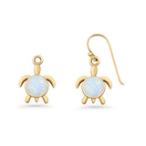 Round 15.3mm Lab Created Opal Turtle Fishhook Earring 925 Sterling Silver