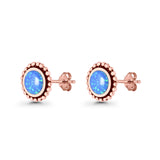 Round Lab Created Opal Beaded Oxidized Stud Earring 925 Sterling Silver