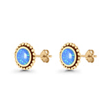 Round Lab Created Opal Beaded Oxidized Stud Earring 925 Sterling Silver