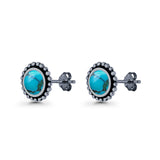 Round Lab Created Opal Beaded Oxidized Stud Earring 925 Sterling Silver