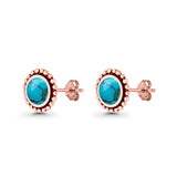 Round Lab Created Opal Beaded Oxidized Stud Earring 925 Sterling Silver