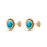 Round Lab Created Opal Beaded Oxidized Stud Earring 925 Sterling Silver