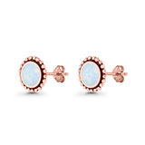 Round Lab Created Opal Beaded Oxidized Stud Earring 925 Sterling Silver