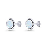 Round Lab Created Opal Beaded Oxidized Stud Earring 925 Sterling Silver