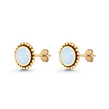 Round Lab Created Opal Beaded Oxidized Stud Earring 925 Sterling Silver