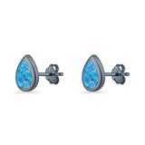 Pear Teardrop 9.3mm Solitaire Created Opal Earring 925 Sterling Silver