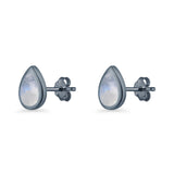 Pear Teardrop 9.3mm Solitaire Created Opal Earring 925 Sterling Silver