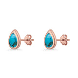 Pear Teardrop 9.3mm Solitaire Created Opal Earring 925 Sterling Silver