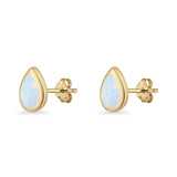 Pear Teardrop 9.3mm Solitaire Created Opal Earring 925 Sterling Silver