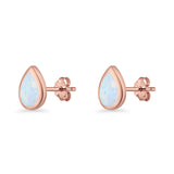 Pear Teardrop 9.3mm Solitaire Created Opal Earring 925 Sterling Silver