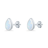 Pear Teardrop 9.3mm Solitaire Created Opal Earring 925 Sterling Silver