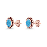 Oval 9.6mm Radiant Halo Stud Earring Lab Created Opal 925 Sterling Silver