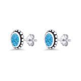 Oval 9.6mm Radiant Halo Stud Earring Lab Created Opal 925 Sterling Silver