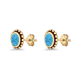 Oval 9.6mm Radiant Halo Stud Earring Lab Created Opal 925 Sterling Silver
