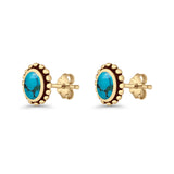 Oval 9.6mm Radiant Halo Stud Earring Lab Created Opal 925 Sterling Silver