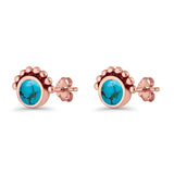 Round Solitaire Lab Created Opal Oxidized Stud Earring Beaded Design 925 Sterling Silver