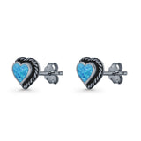 Heart Shaped Earring 8mm Twisted Rope Created Opal 925 Sterling Silver