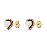 Heart Shaped Earring 8mm Twisted Rope Created Opal 925 Sterling Silver