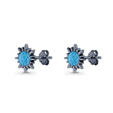Sunflower 11mm Round Lab Created Opal Stud Earring Star Oxidized 925 Sterling Silver