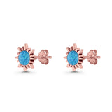 Sunflower 11mm Round Lab Created Opal Stud Earring Star Oxidized 925 Sterling Silver
