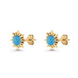Sunflower 11mm Round Lab Created Opal Stud Earring Star Oxidized 925 Sterling Silver