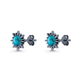 Sunflower 11mm Round Lab Created Opal Stud Earring Star Oxidized 925 Sterling Silver