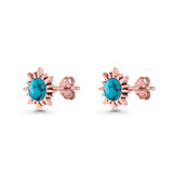 Sunflower 11mm Round Lab Created Opal Stud Earring Star Oxidized 925 Sterling Silver