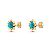 Sunflower 11mm Round Lab Created Opal Stud Earring Star Oxidized 925 Sterling Silver