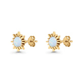 Sunflower 11mm Round Lab Created Opal Stud Earring Star Oxidized 925 Sterling Silver