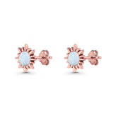Sunflower 11mm Round Lab Created Opal Stud Earring Star Oxidized 925 Sterling Silver