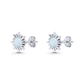 Sunflower 11mm Round Lab Created Opal Stud Earring Star Oxidized 925 Sterling Silver