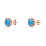 Round 7.3mm Stud Earring Lab Created Opal Oxidized 925 Sterling Silver