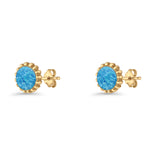 Round 7.3mm Stud Earring Lab Created Opal Oxidized 925 Sterling Silver