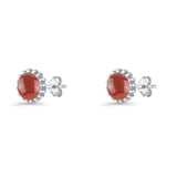 Round 7.3mm Stud Earring Lab Created Opal Oxidized 925 Sterling Silver